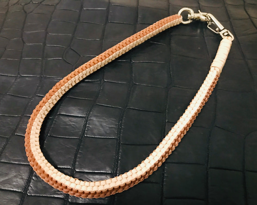 拘り 6本編み カンガルーレース ウォレットロープ ブラス金具 ボーン Gravy Leather カンガルー革 スクエア 編み ウォレット ロープ