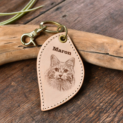 ペットレザーキーホルダー｜リーフ 大切なペットの写真彫刻 うちの子