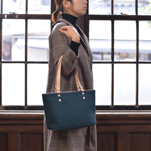 新作】綺麗な深緑の高島産帆布で作った ファスナー付きトート