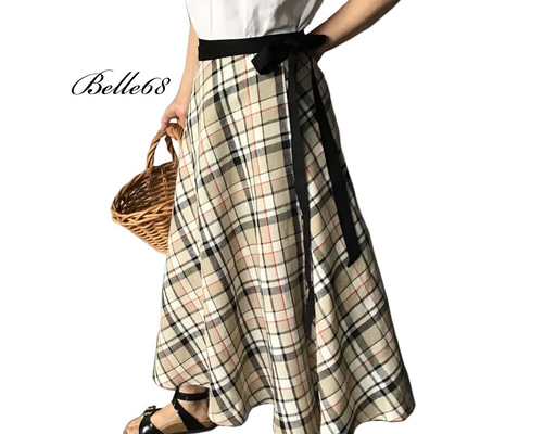 パラスパレス コットン リネン ペンチェック ラップ スカート コットンリネンペンチェック ラップスカート