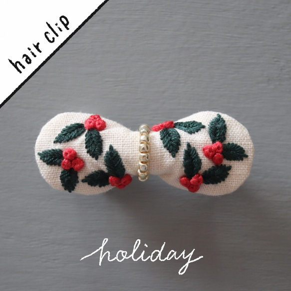 〈ヘアクリップ〉手刺繍ミニリボン #holiday 1枚目の画像