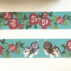 剪紙絵マスキングテープ『花とハスキー』 3枚目の画像