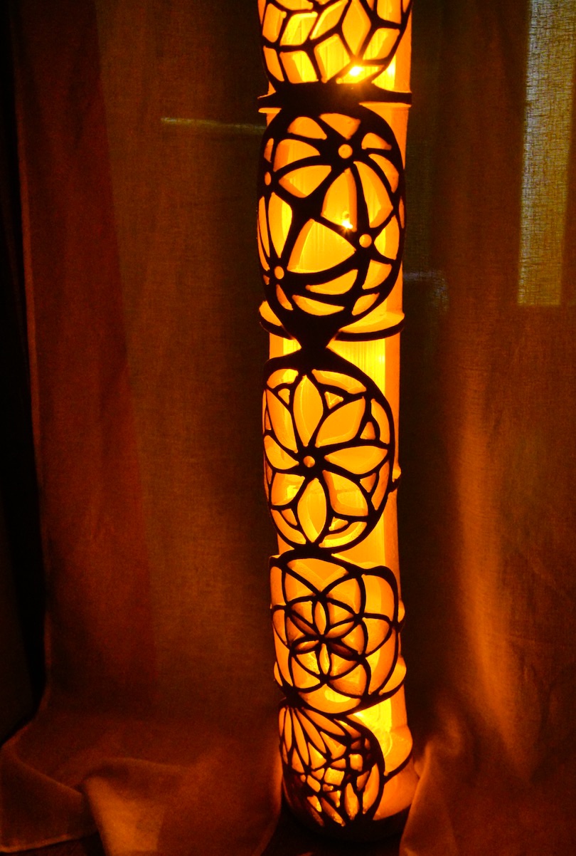 特大★竹灯籠　〜円和模様〜 幻想の灯り　★ 竹ランプ