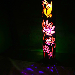 ◇全面彫◇竹灯り・竹あかり・竹灯籠 ～～ 癒しの灯り ☆紅葉と秋桜