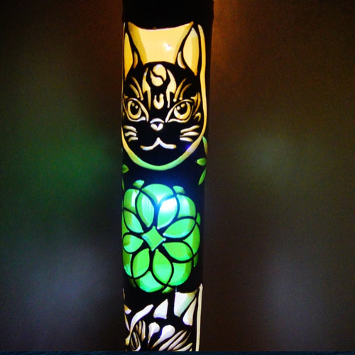 特大★竹灯籠　〜猫面・狐面〜  幻想の灯り　★ 竹ランプ 特大☆竹灯籠 カラー 〜猫面・狐面〜 幻想の灯り ☆ 竹ランプ スタンド