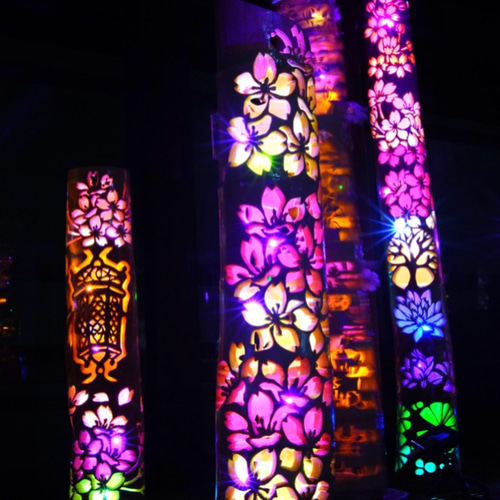 特大★竹灯籠　〜猫面・狐面〜  幻想の灯り　★ 竹ランプ 特大☆竹灯籠 〜猫面・狐面〜 幻想の灯り ☆ 竹ランプ スタンド