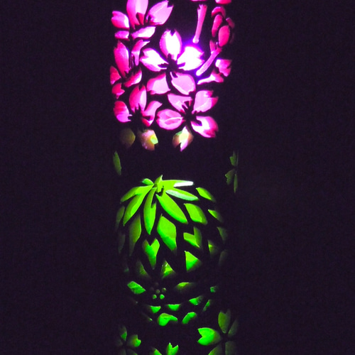 竹灯り　カラー彩シリーズ　〜〜桜と和〜　竹灯籠　極太孟宗竹 竹灯り カラー彩シリーズ 〜桜と舞う〜 竹灯籠 極太孟宗竹