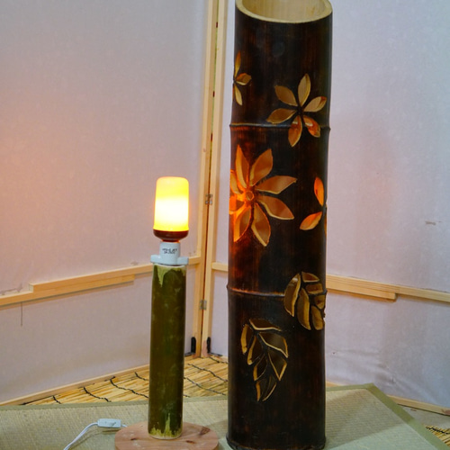 竹ランプ　〜〜揺らぎの炎　黒華〜〜 竹灯り・竹灯籠・竹ランプ 〜〜揺らぎの炎 黒華〜〜 スタンドライト