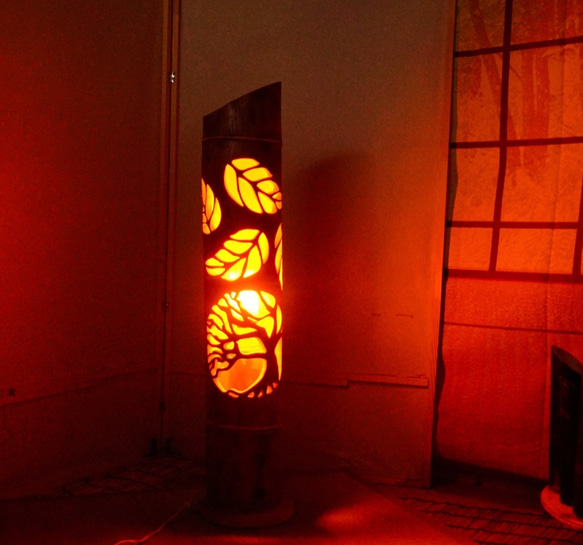 竹ランンプ　〜〜揺らぎの炎   リーフ〜〜 竹灯り・竹灯籠・竹ランンプ 〜〜揺らぎの炎 リーフ〜〜 スタンド