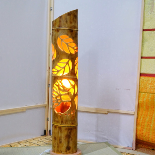 竹灯り・竹灯籠・竹ランンプ 〜〜揺らぎの炎 リーフ〜〜 スタンド