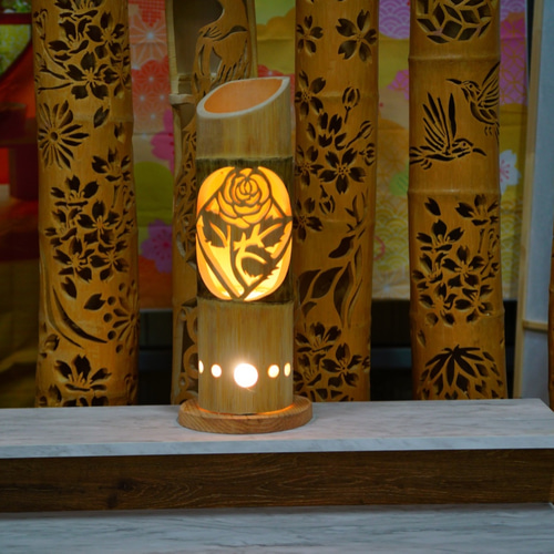 癒しの竹灯り　〜〜華の影〜〜　その日の気分で２つの美しさが楽しめる 竹灯り・竹灯籠・竹ランプ 〜〜薔薇の窓〜〜その日の気分で2