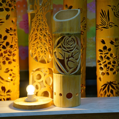 癒しの竹灯り　〜〜華の影〜〜　その日の気分で２つの美しさが楽しめる 竹灯り・竹灯籠・竹ランプ 〜〜薔薇の窓〜〜その日の気分で2