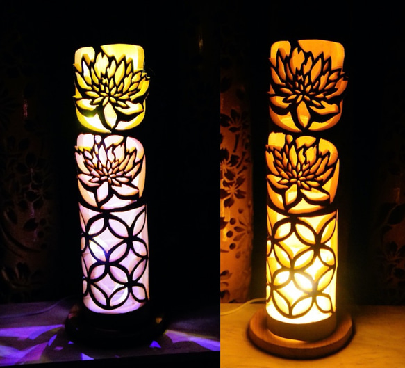 竹ランプ　〜〜蓮の影〜〜その日の気分で２つの美しさが楽しめる ☆予約品☆竹ランプ 〜〜蓮の影〜〜その日の気分で2つの美しさが