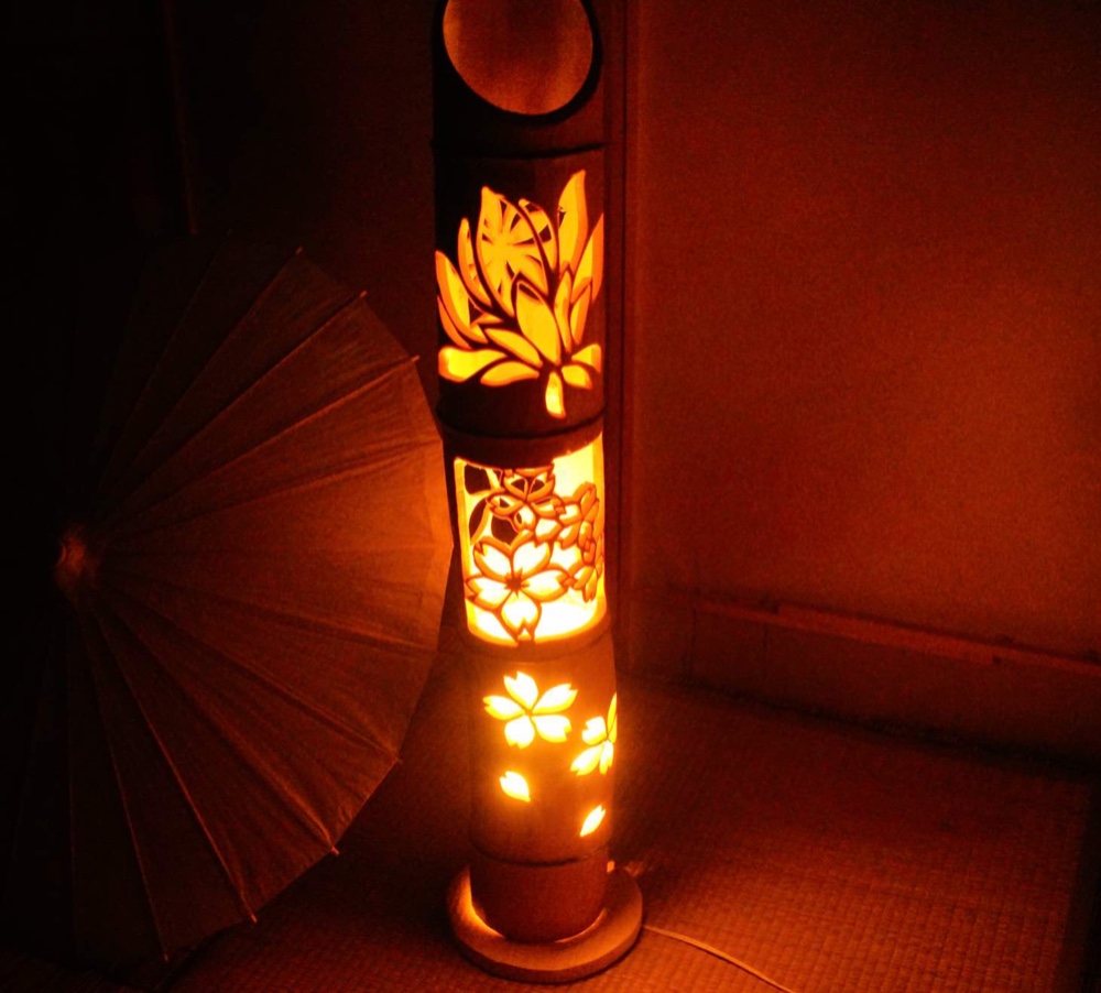 竹灯り・竹あかり・竹灯籠　◆両面彫り◆　 ～～ 癒しの灯り★桜★～～