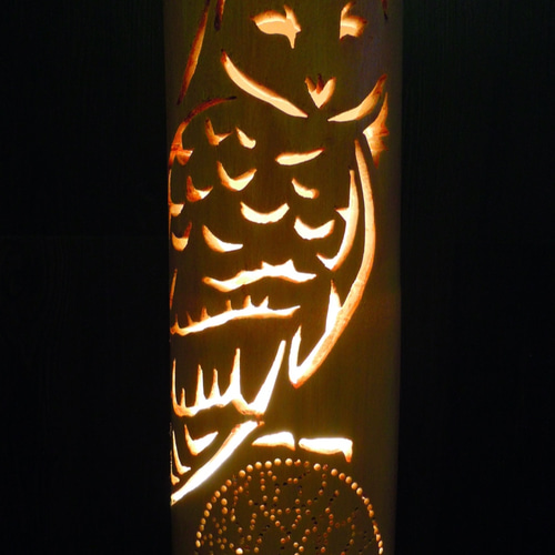 竹灯り 竹灯籠 竹行燈 フクロウ ランプシェード スタンドライト