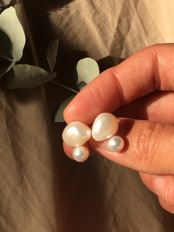 Baroque pearl “W”pierces & earrings 2枚目の画像