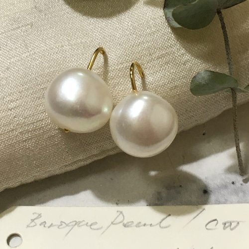 天然バロックパールのソリティアピアス ピアス（フック