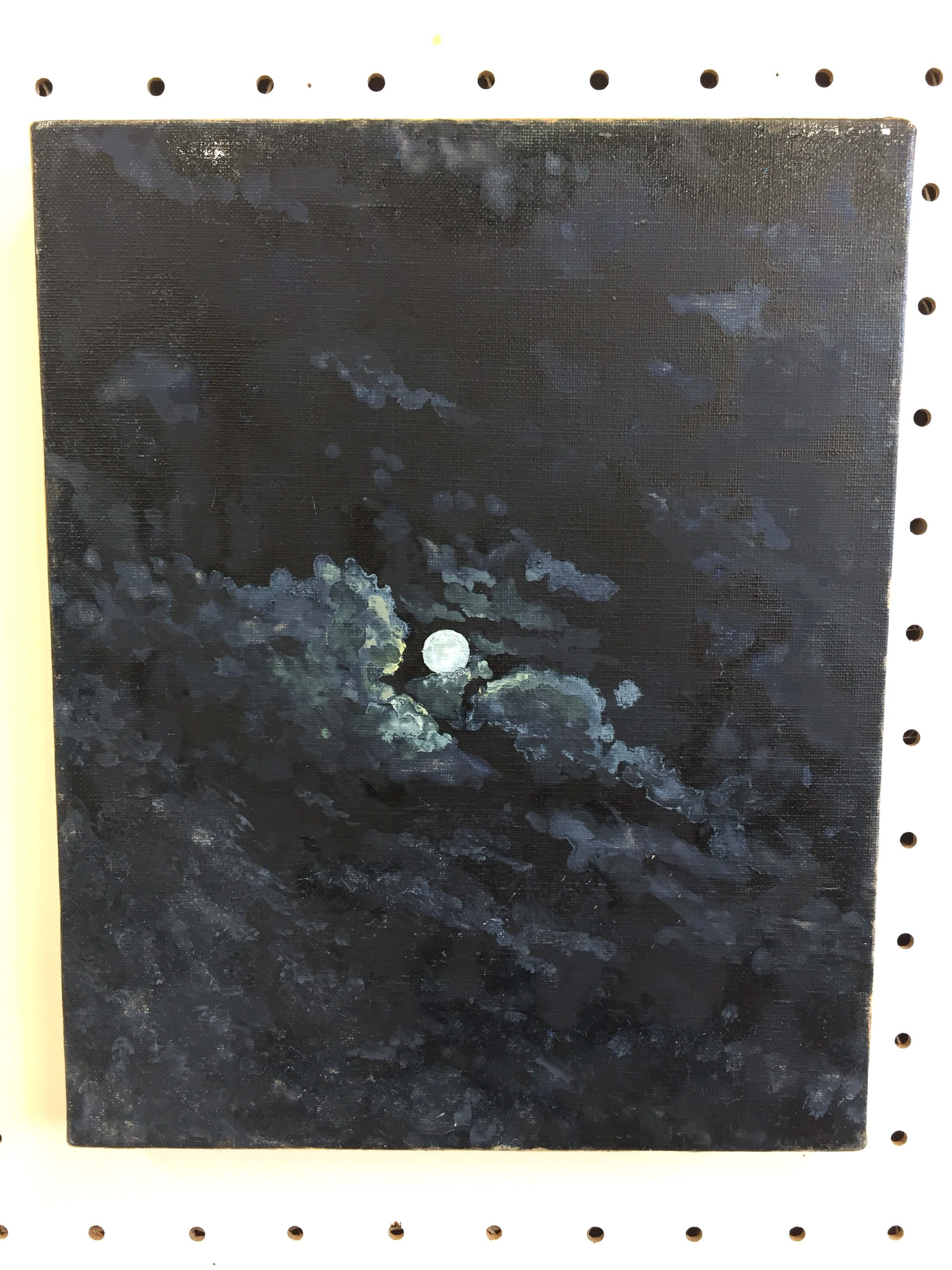 絵画。原画【かわいい黒猫はピンクのチューリップと青リンゴが