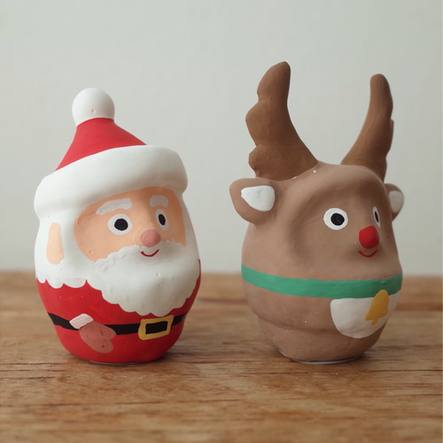 サンタ&トナカイ だるまセット その他インテリア雑貨 カマクラ張子