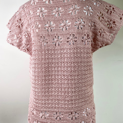 手編みサマーニットセーター（ピンク・ビーズつき） 4枚目の画像