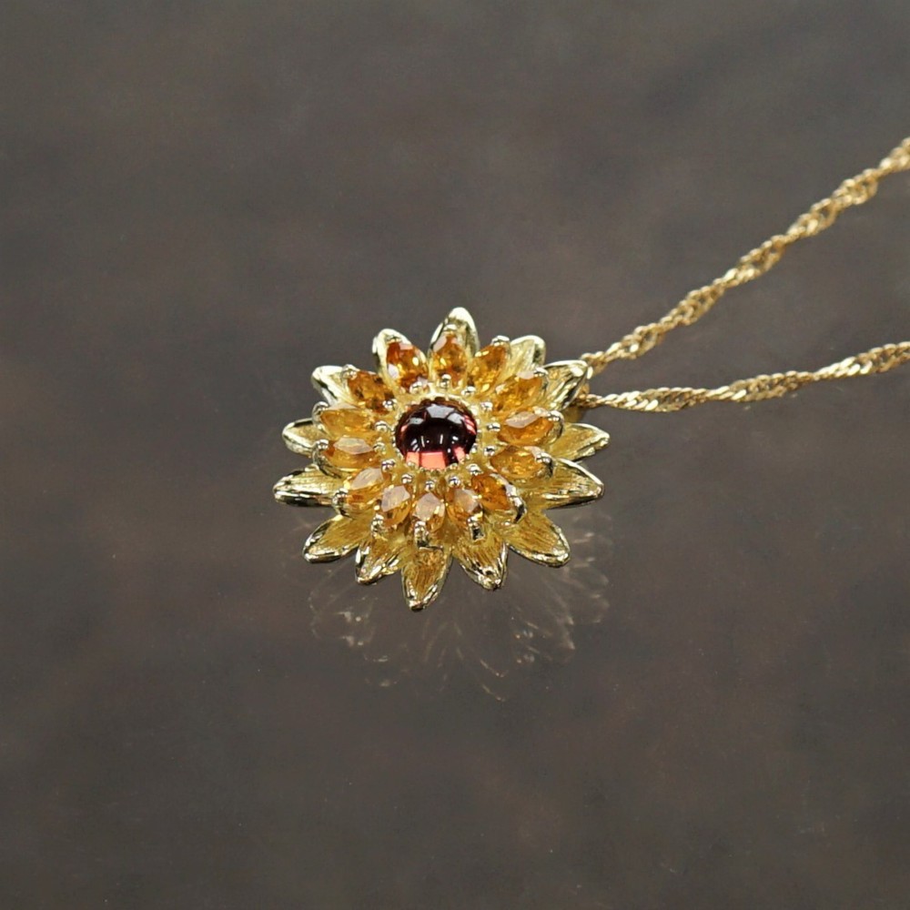 【受注製作】太陽の微笑みK18YGひまわりペンダント　<ヘッドのみ>