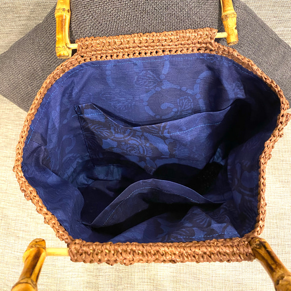 《値下げ》エコアンダリヤ　茶　ハンドバッグ（大）パプコーン編み 3枚目の画像