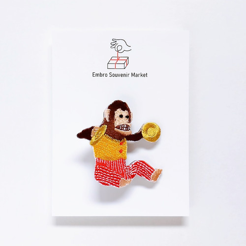 レトロおもちゃ お猿のシンバル 刺繍 ブローチ ブローチ