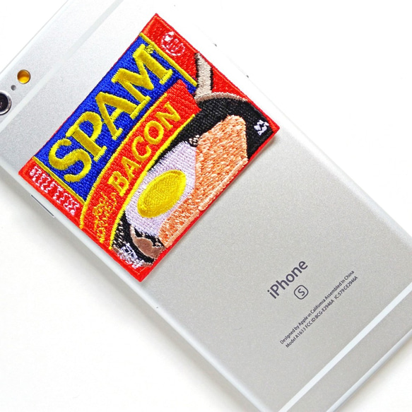 SPAM スパム 缶詰 2WAYS！刺繍のアイロンワッペン＆ステッカー スマホケースやお洋服にも！ 2枚目の画像