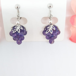 紫水晶天然石珠葡萄型耳環、穿孔耳環 第6張的照片