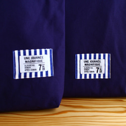 【送料無料】レッスンバッグ　上履き袋　帆布　紺色　ストライプタグ 2枚目の画像
