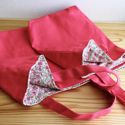 【送料無料】レッスンバッグ　上履き袋　帆布　小花　ピンク 3枚目の画像