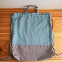 【送料無料】大きめ体操着袋　40×35　ナップサック　水色/グレー　くすみカラー 3枚目の画像