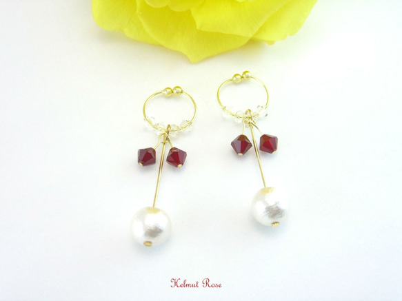 Cotton pearl and Swarovski Clip pierced earring　 1枚目の画像