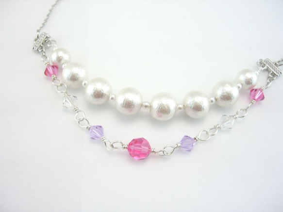 Cotton pearl and Swarovski necklace 2枚目の画像