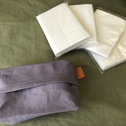 リネンの携帯ティッシュケース・パープル リネンの携帯ティッシュケース・パープル