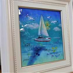 七宝焼アートフレーム「ヨット夏の思い出」染型七宝　京七宝 4枚目の画像