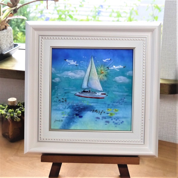 七宝焼アートフレーム「ヨット夏の思い出」染型七宝　京七宝 10枚目の画像