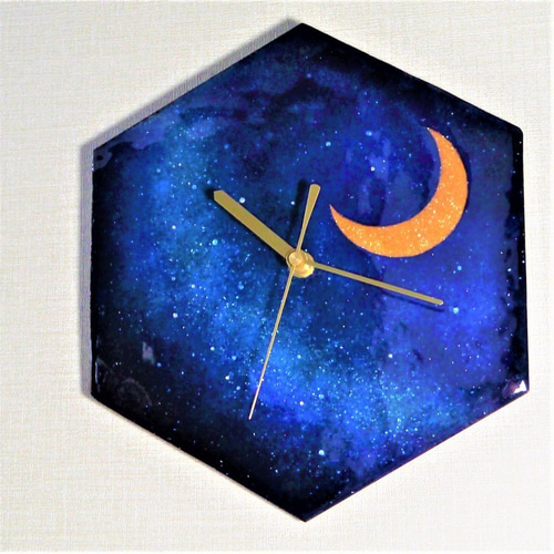 七宝焼時計 MOON三日月 六角時計 京七宝 その他アート 七彩工房