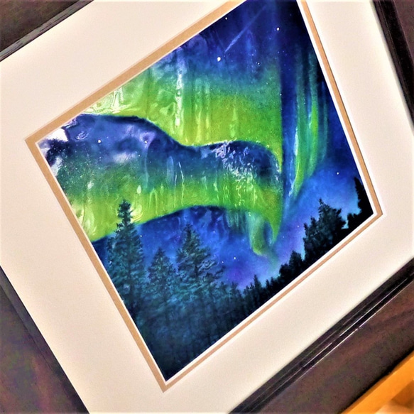 七宝焼アートフレーム「オーロラ」染型七宝　京七宝　北欧　アイスランド　カナダ　イエローナイフ 3枚目の画像