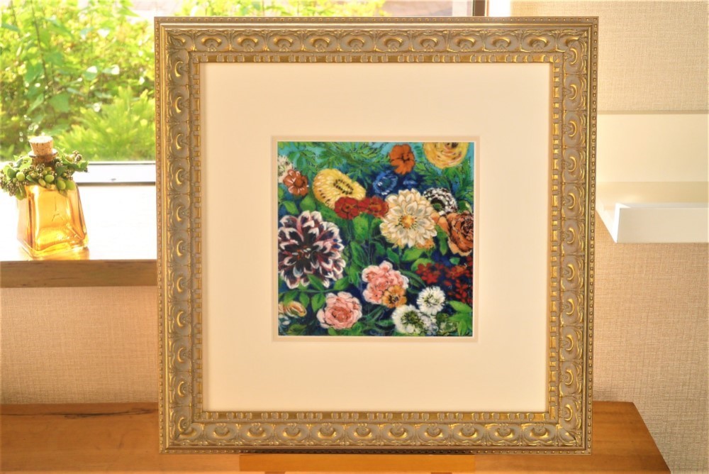 七宝焼アートフレーム　「ダリア」　京七宝　染型七宝