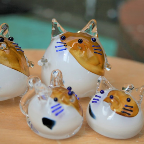 ガラス工房aun　ラメみけ　ガラスペン　みけ　ミケ　三毛猫 ガラス工房aunラメみけガラスペンみけミケ