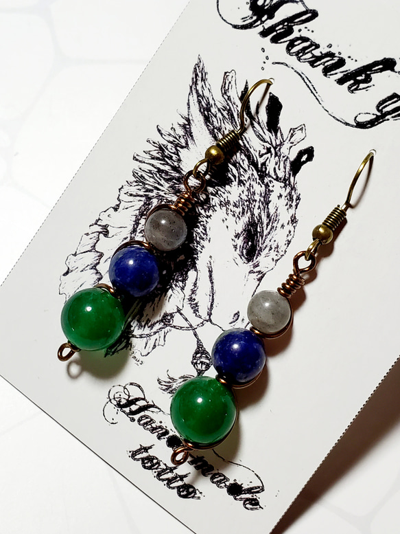 ワイヤーラップ☆天然石のピアス ピアス（フック・チェーン） ☆totto  