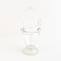 ガラス柄付きバスケット花器・透明クリアー・フラワーベース 2枚目の画像