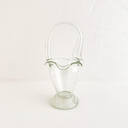 ガラス柄付きバスケット花器・透明クリアー・フラワーベース 3枚目の画像