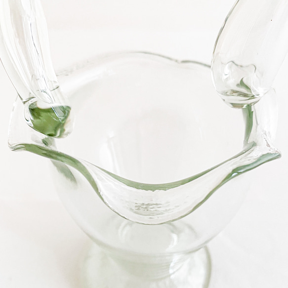 ガラス柄付きバスケット花器・透明クリアー・フラワーベース 8枚目の画像