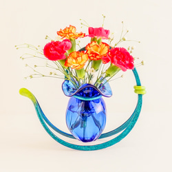 フリンジ ガラスアート 花瓶 フラワーベース 鳥 植物 花 絵画風 フリンジ ガラスアート 花瓶 フラワーベース 鳥 植物 花 絵画風