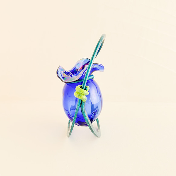 恋船〈平山 昭 作品〉フラワーベース・花瓶・一品物(グリーンメタル・ルリ) 4枚目の画像