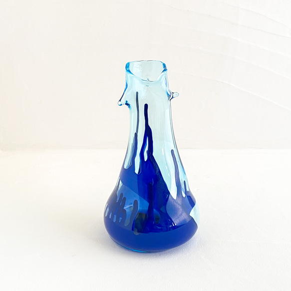 パンク調釉薬被せガラス花瓶・水色+青色・フラワーベース 2枚目の画像