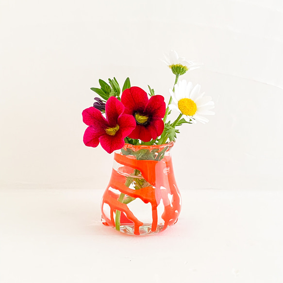 パンク調釉薬被せガラス花瓶・クリアー+オレンジ・フラワーベース 1枚目の画像