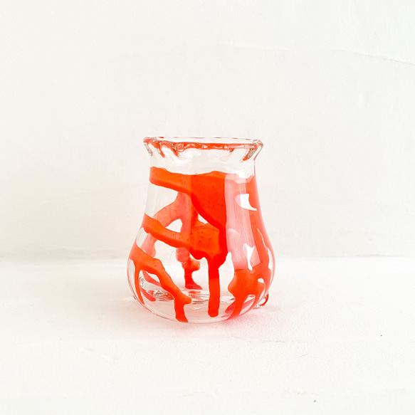 パンク調釉薬被せガラス花瓶・クリアー+オレンジ・フラワーベース 2枚目の画像